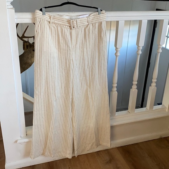 Lane bryan linen rayon wide leg pants cream tan1